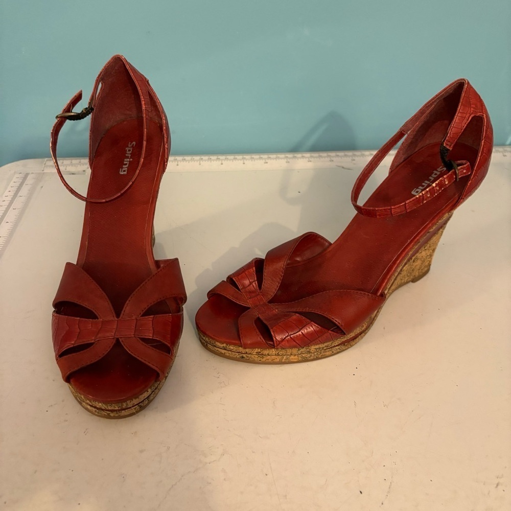 🛍️3/$30 Spring women’s red sandal espadrilles in size  39‎